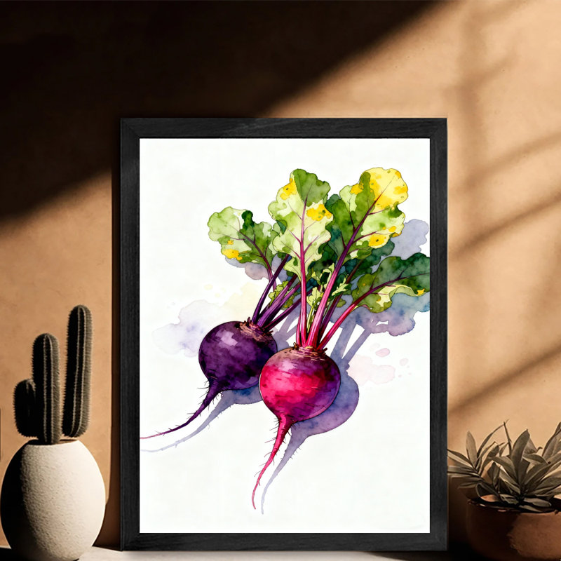 Art mural rétro noir et radis mauve frais et juteux, impressions de style rétro, H 25 po x l 17 po
