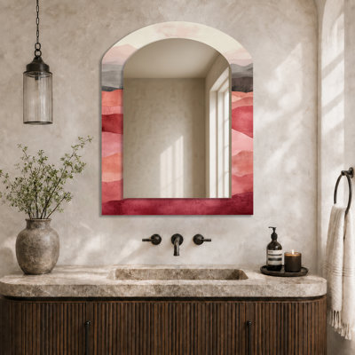 Abstract Arched Wall Mirror – Fragmented Terrain in Blush I, Metal Print