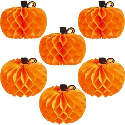 6 pièces citrouilles en papier nid d'abeilles citrouilles 3D tissus de décoration de 10,2 pouces pour Halloween / fête de l'Automne