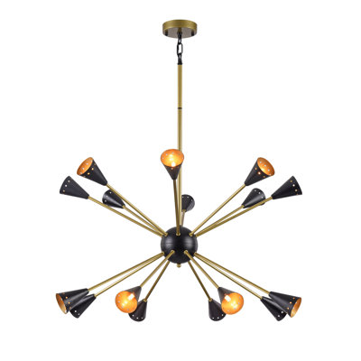 Industrial 16 Light Black Iron Sputnik Chandelier