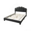 1Pc Bed Charcoal Wool Fabric Floral Design Headboard W LED Fully Upholstered Platform Bedframe-695087282