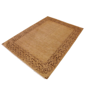 Tapis brun / brun clair en laine noué à la main à motif floral 9 pi 1 po x 12 pi 3 po Floral