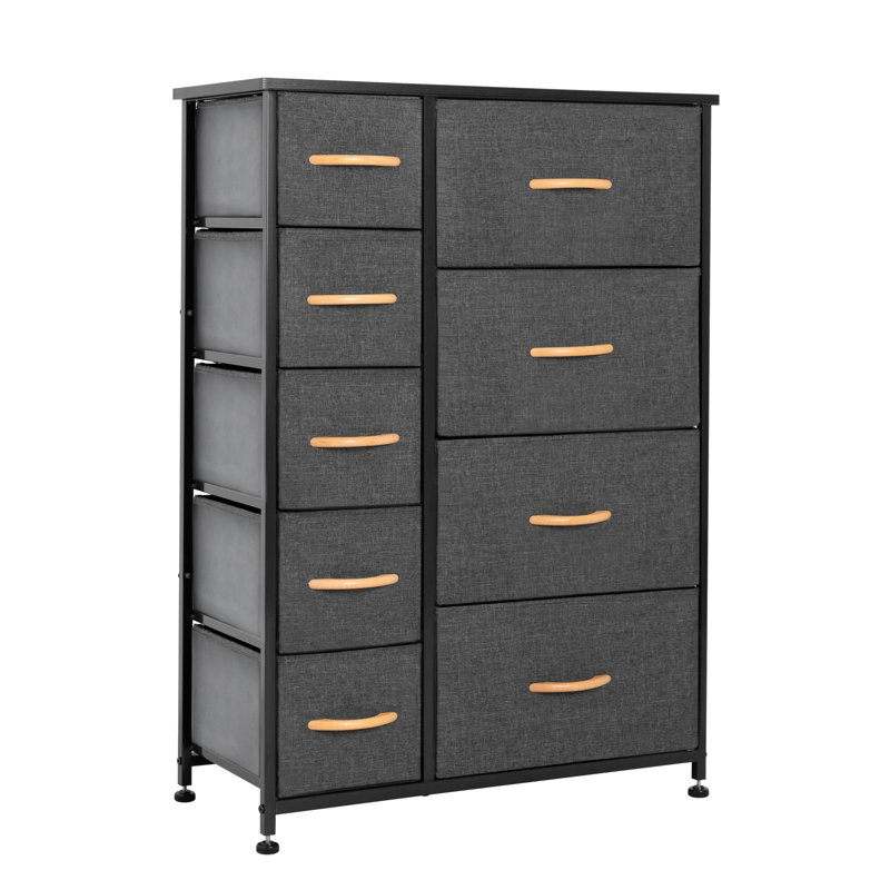 Commode 9 tiroirs Xavius, Gris foncé / noir