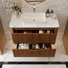 Meuble-lavabo simple 36 po avec comptoir en faux marbre Wihte, meuble-lavabo brun avec lavabo rectangulaire