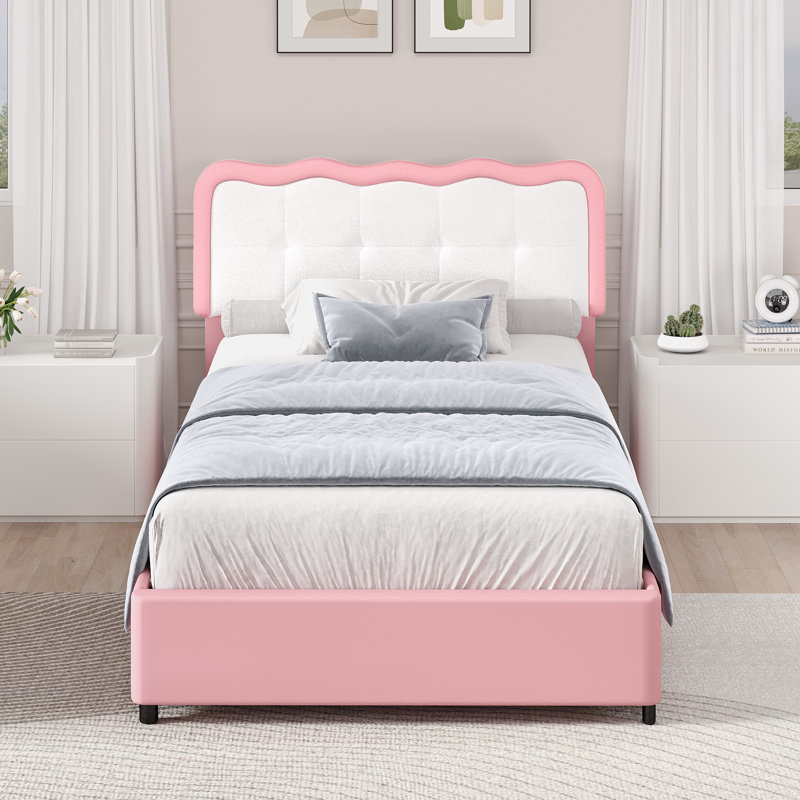 Structure de lit rembourrée avec tête de lit en forme de nuage, structure de lit en cuir PU avec tête de lit réglable, Simple