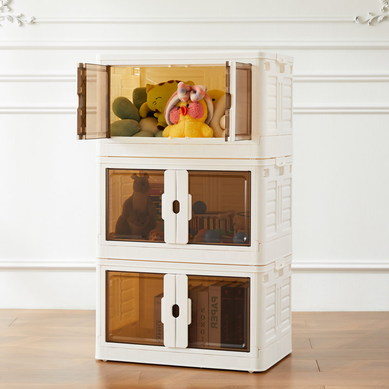 Trois bacs de rangement empilables en plastique à trois couches, avec couvercles, portes et roues, 240 pte