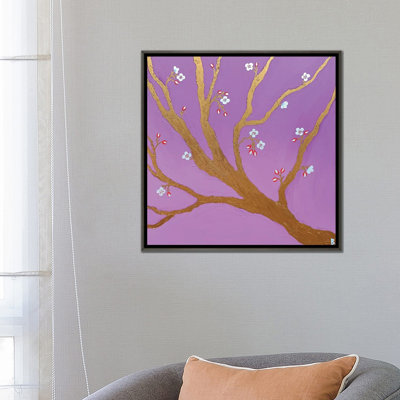 Gold Tree With Spring Flowers - Wall Art Print - Framed Canvas