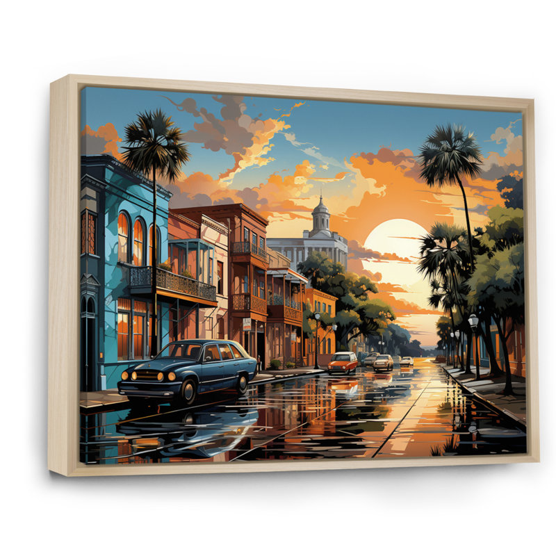 City Charleston Popart III - reproduction sur toile, H 12 po x l 20 po x P 1 po, Cadre naturel flottant