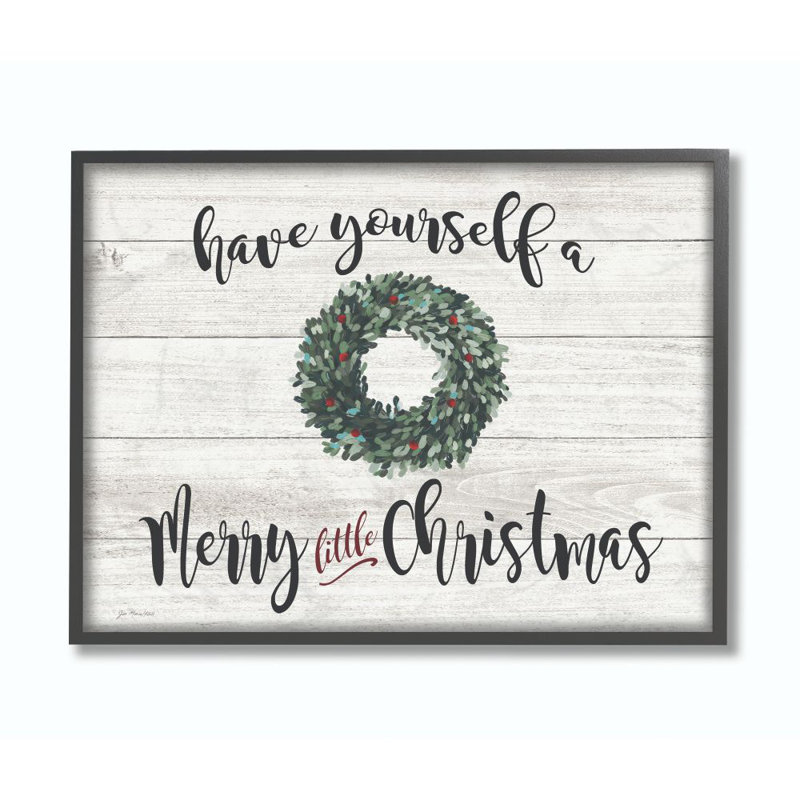 " A Merry Little Christmas Wreath ", Midnight Black Framed Giclee, 11" H x 14" W
