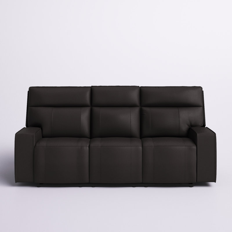 Canapé inclinable en cuir véritable à accoudoirs carrés de 87 po Ayin, Brun
