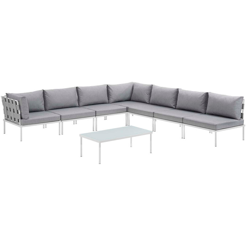 Ensemble de canapé modulaire d'extérieur en aluminium 8 pièces Harmony, Gris