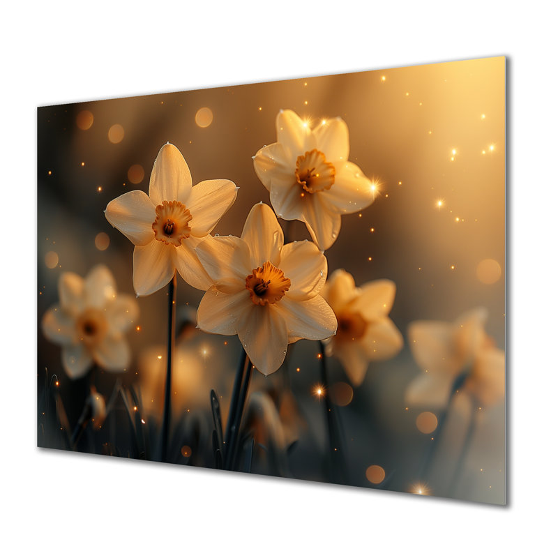 Beige jaune doré heure brillante jonquilles - jonquilles murales, H 24 po x l 32 po, Sans cadre, métal