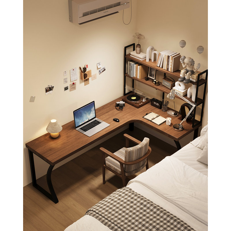 Solid Wood L-Shaped Desk/Computer Desk with Bookshelf, 74.8" H x 55.12" W x 47.24" D