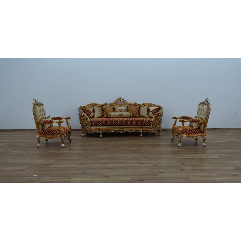 3 Piece St. Germain Iii Sofa Set Red Gold Fabric