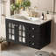  Floating Vanity with Ceramic Sink, Wall Mounted Bathroom Cabinet with 3 Drawers and Soft-close System