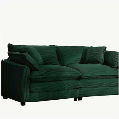 Modern Fabric Living Room Sofa with 4 Pillows Upholstered Large Deep Seating Loveseat, Green Corduroy