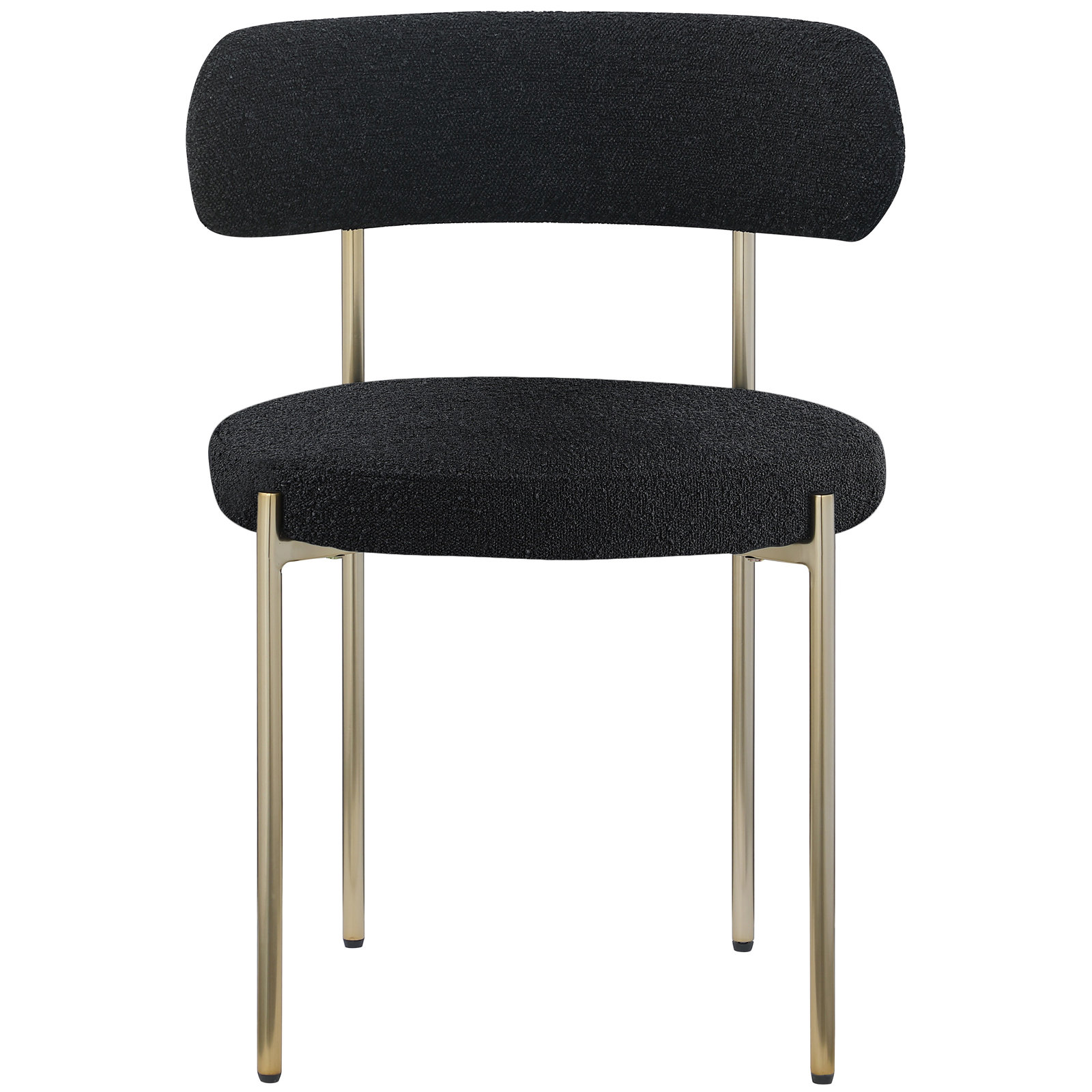 Sherwood Solid Back Boucle Side Chair, Black Boucle, Brushed Brass
