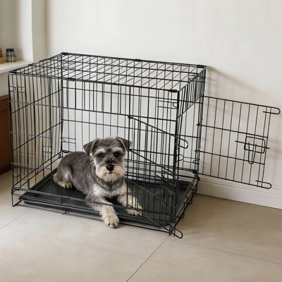Foldable Metal Dog Cage with Plastic Tray