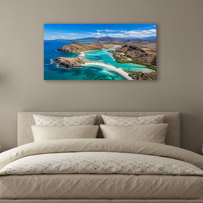 Canvas Wall Art Drone shot Balandra Beach La Paz Mexico Wall Decor for Living Room Bathroom Bedroom Office 20"H x 40"W Art Paintings, Ready to Hang