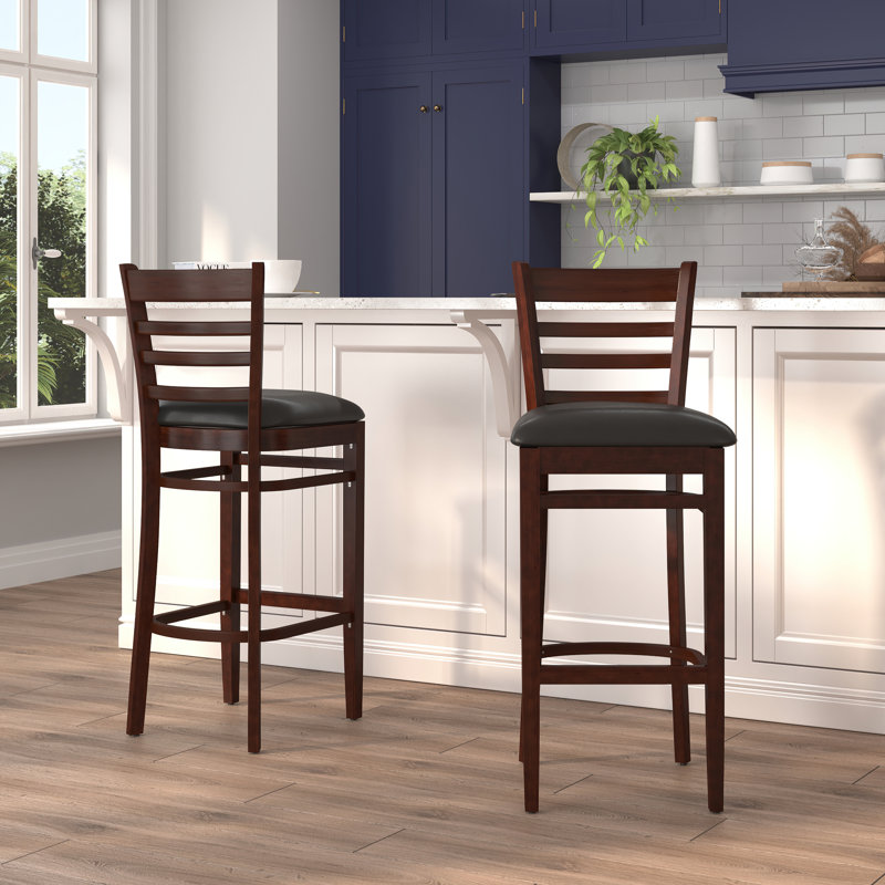 Prompton Vertical Slat Back Wooden Restaurant Barstool, Black, Mahogany