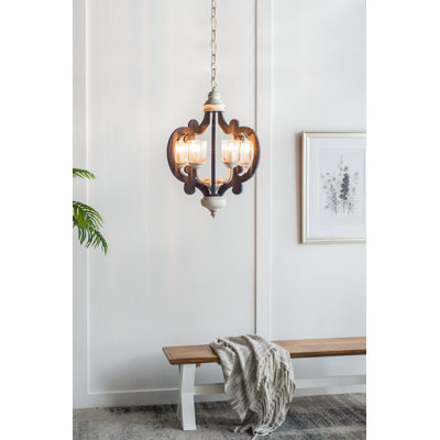 Lustre de ferme 6 lumières - Luminaire suspendu en bois avec détails en verre