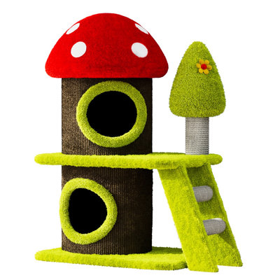 30.7" Modern Cat Tree Tower With Mushroom - Themed House And Posts, Ideal For Indoor Multiple Feline Companions In Small Rooms, Material Scratching Posts Kitties, Space Saving, Black +