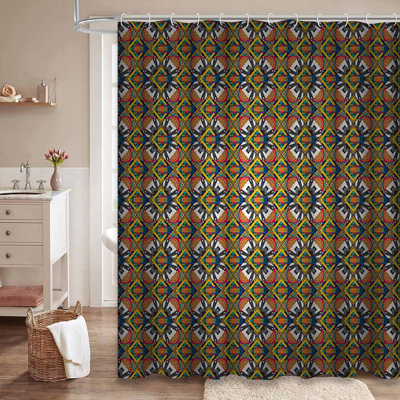 Rideau de douche à motif géométrique étoile sarcelle avec 12 crochets