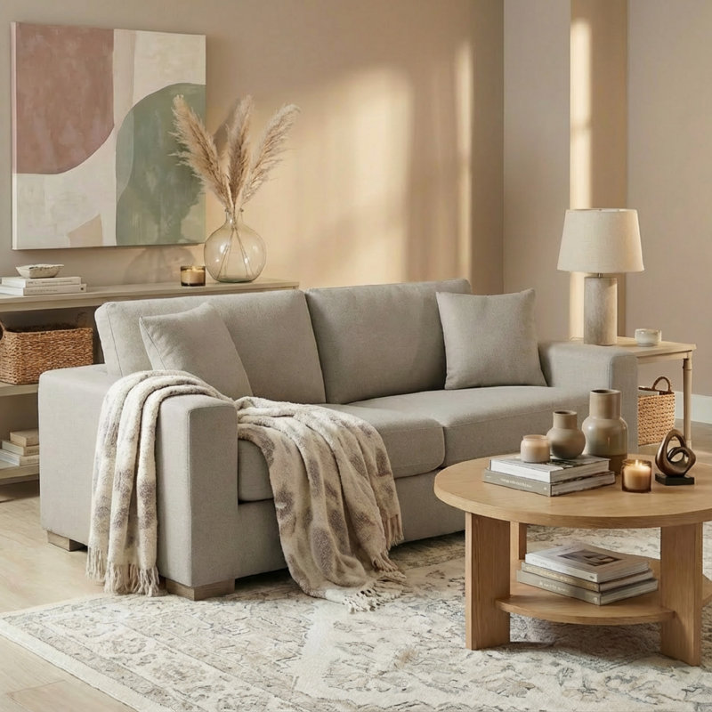  84'' Upholstered Sofa with Solid Wood Legs, Elite Sand