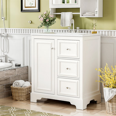 Armoire de meuble-lavabo 30 po avec lavabo en céramique, 3 tiroirs et tablettes réglables