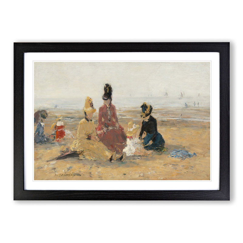 Beach at Trouville Vol.2 by Eugene Boudin - Picture Frame Painting, 48cm H x 65cm W x 2cm D, Black Framed
