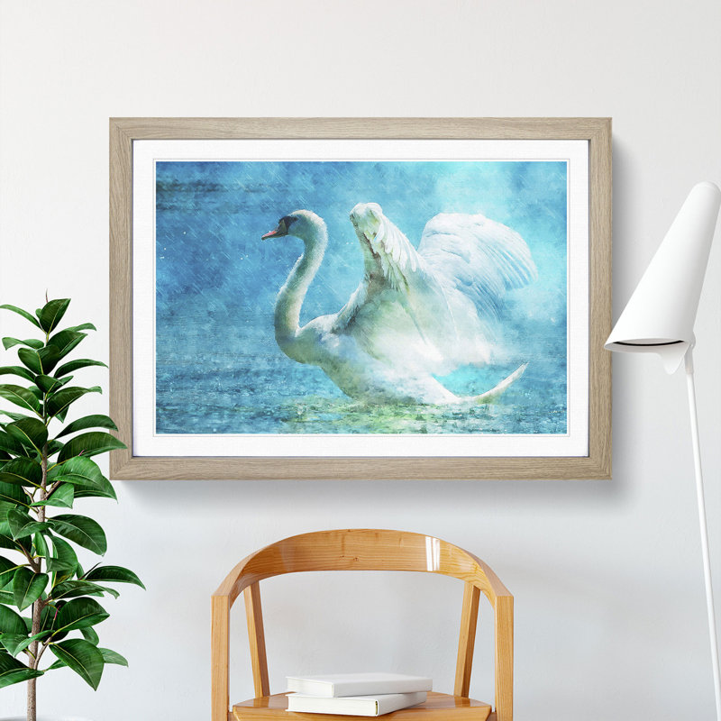 White Swan Vol.1 - Picture Frame Painting, 27cm H x 36cm W x 2cm D, Oak Framed
