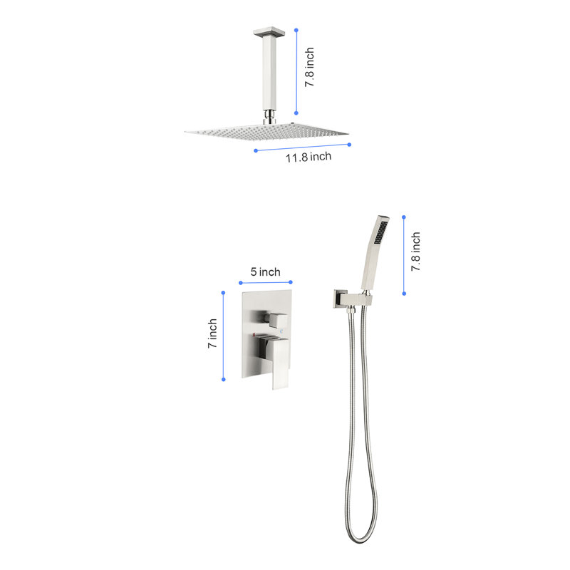 Pomme de douche 12 po: fixation au plafond, laiton, offre un temps de rajeunissement pour se détendre et se détendre, Chrome
