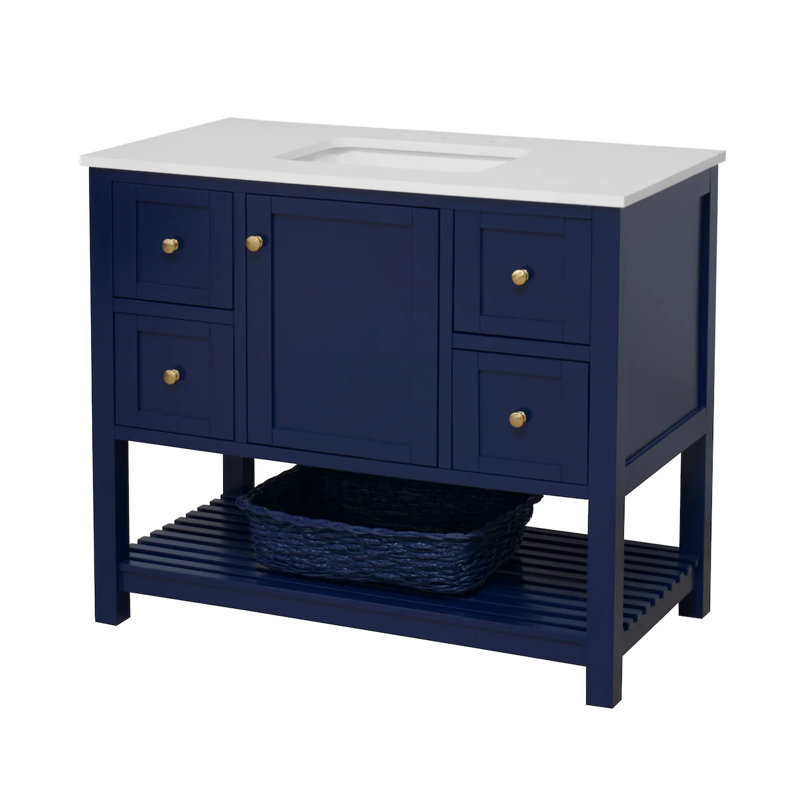 Ensemble de meuble-lavabo simple 42 po Binne, Bleu royal, Blanc d'ingénierie