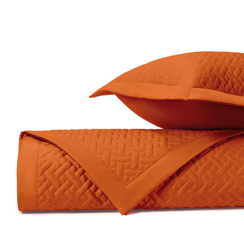 Basketweave Quilted Sateen Coverlet Set, Clementine, Queen Quilt + 2 Euro Shams