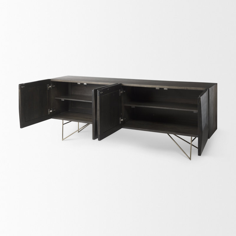 Gainey 80'' Solid Wood Sideboard, Dark Brown/Gold