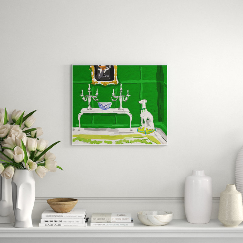 Green Dog Giclee Print by Dana Gibson, White Frame