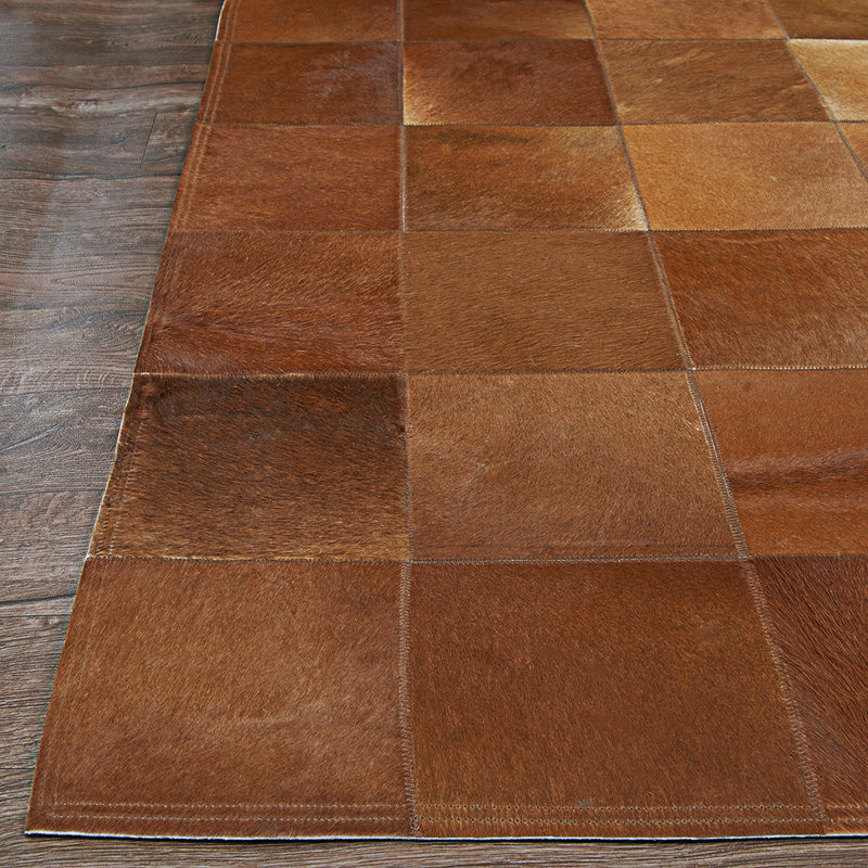 Easthampton Geometric Brown Handmade Cowhide Area Rug, Rectangle 3'6" x 5'6"