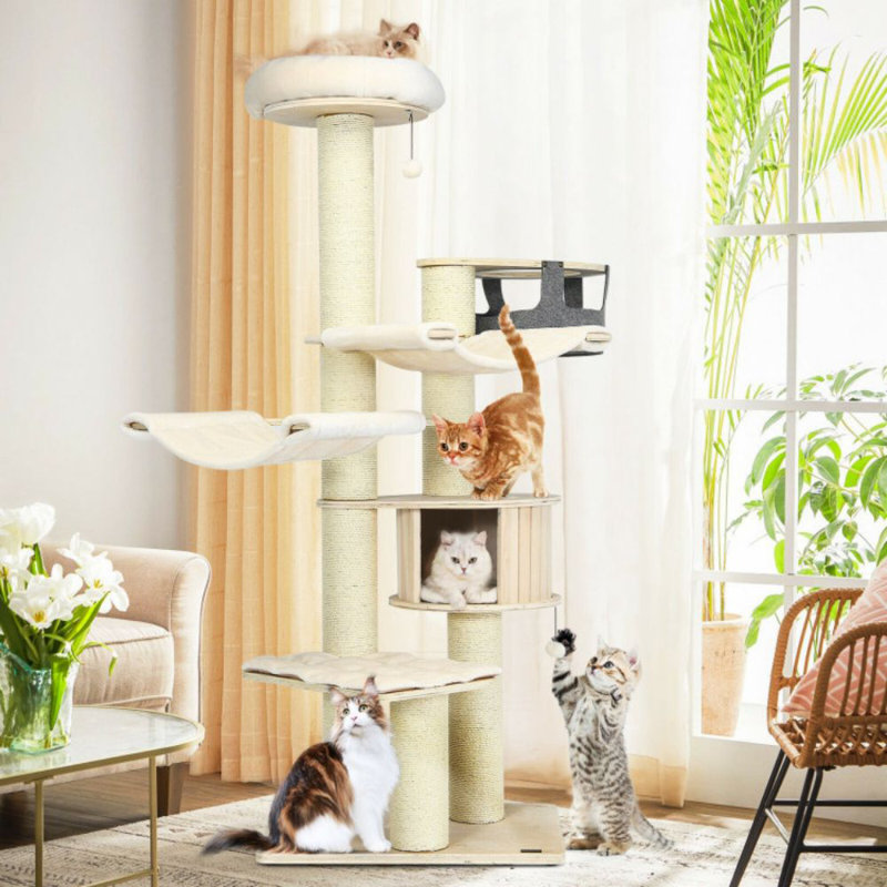 77.5 Inch Cat Tree Condo Multi-Level Kitten Activity Tower With Sisal Posts