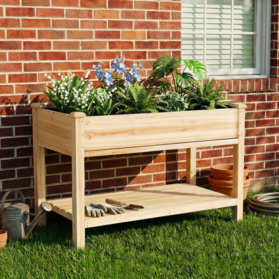 Pot à fleurs surélevé avec plateau coulissant et drainage, adapté à la culture des herbes dans les jardins