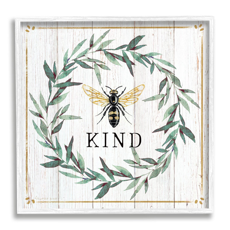 «Bee Kind Expression Country Farm Insect», H 24 po x l 24 po, Giclée encadrée blanc bord de mer