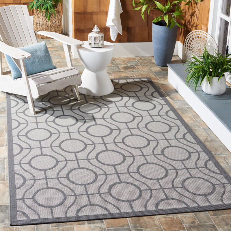 Arneshia Geometric Gray Indoor / Outdoor Area Indoor/Outdoor Area Rug, Rectangle 6'7" x 9'6"