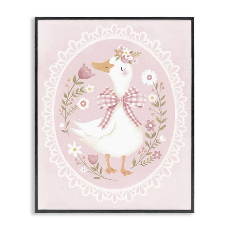 Oiseau de printemps rose floral, estampe numérique, design par Penny Aguilera, H 30 po x l 24 po, Giclée encadrée noir minuit