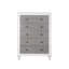 Commode blanche rustique patinée à 5 tiroirs Katia - Mobilier de rangement de chambre à coucher transitionnel avec tiroir supérieur doublé de feutre