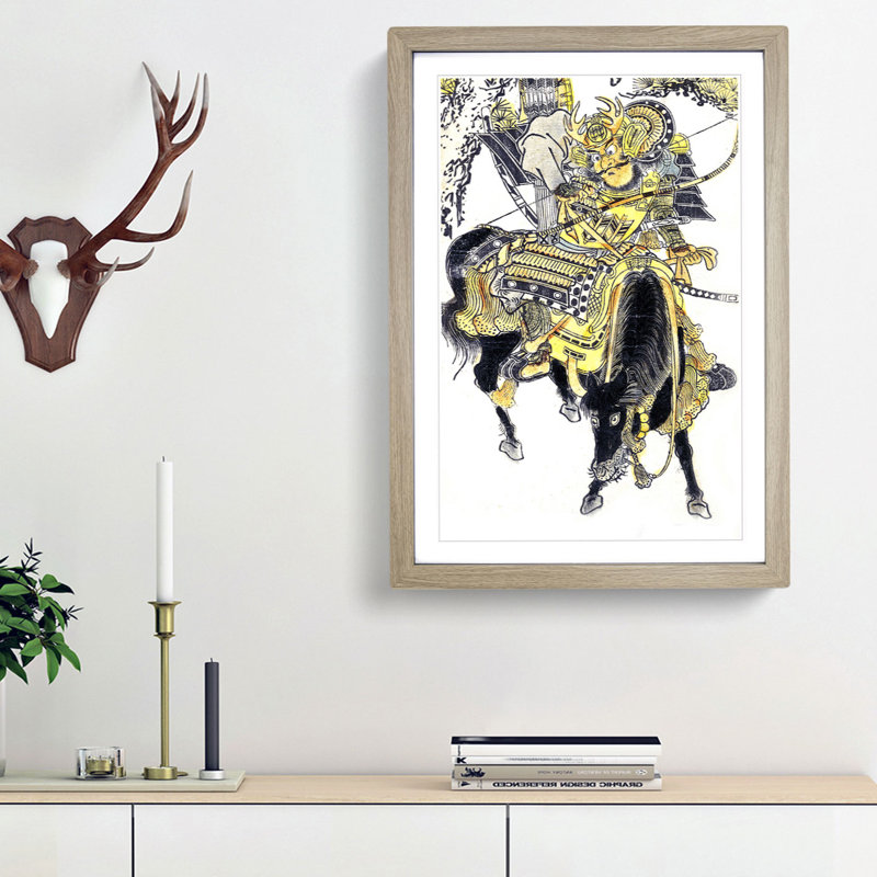 Mounted Warrior by Okumura Masanobu - Picture Frame Painting Print, 36cm H x 27cm W x 2cm D, Oak Framed