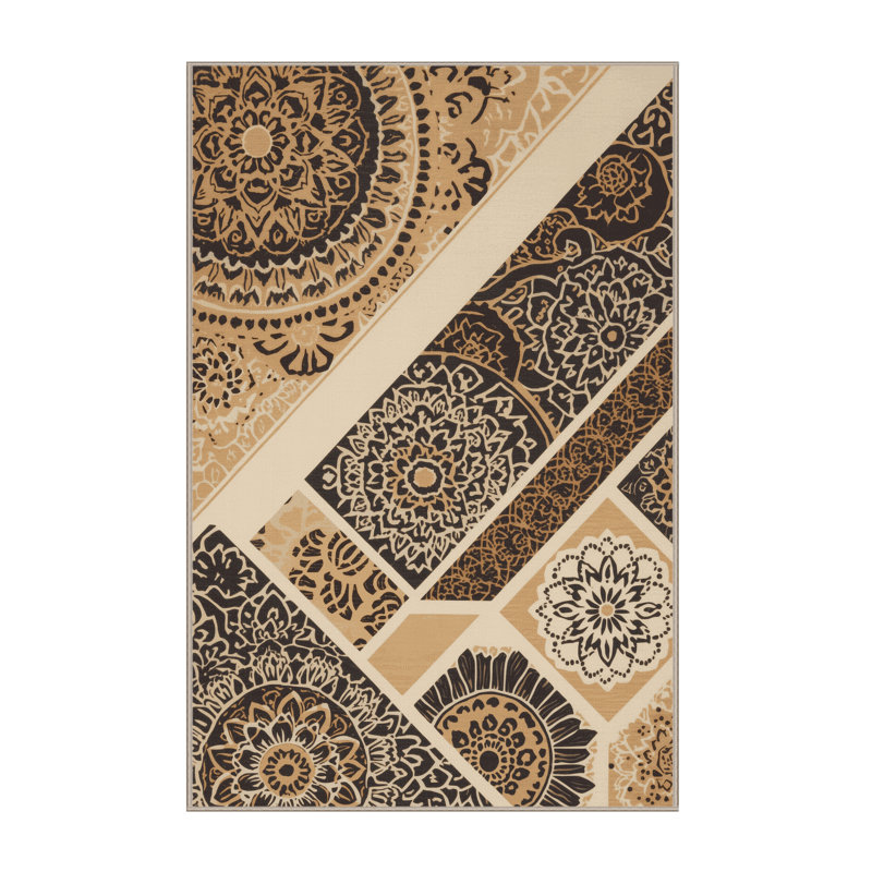 Tapis lavable à la machine à motif de blocs d'inspiration mondiale Arverne, 2 pi x 3 pi