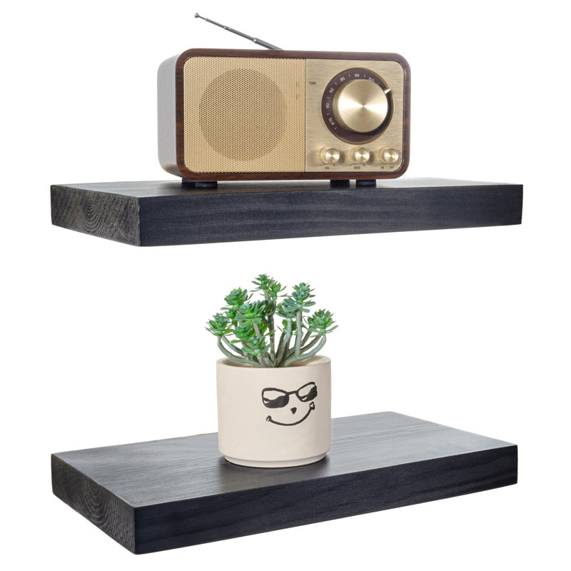 Solid Wood Floating Shelves，Rustic Wooden Wall Shelves, Black, 1.25" H x 12" W x 6.7" D