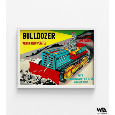 Bulldozer dont un robot opère par Retrotrans, impression d'affiche de boîte à jouets rétro, cadeau rétro de vieille école pour grand-père, art mural