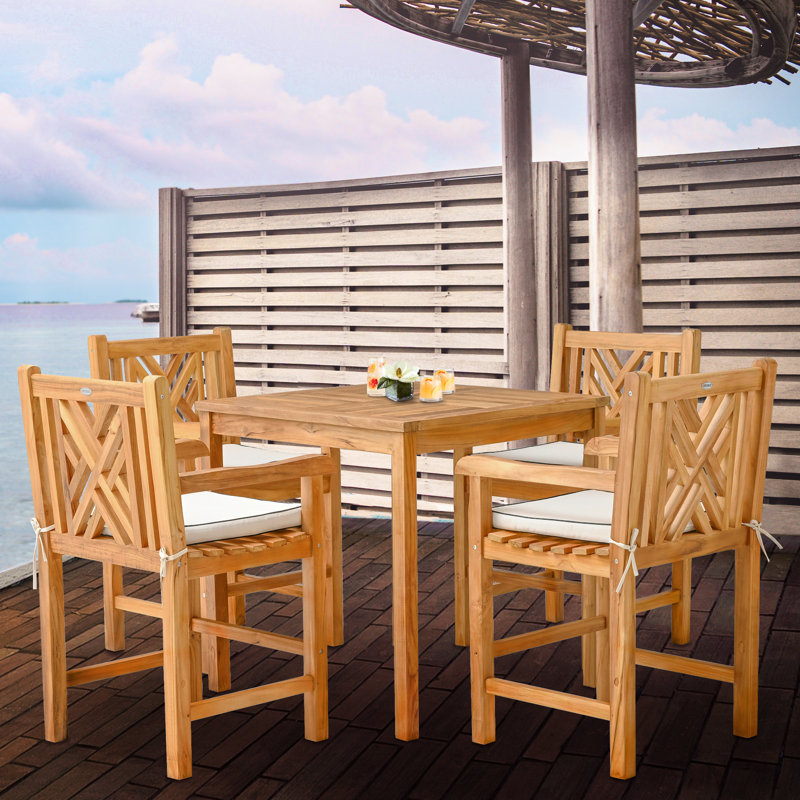 4 - Person Teak Wood Patio Dining Set with Square Table , Cushions Included