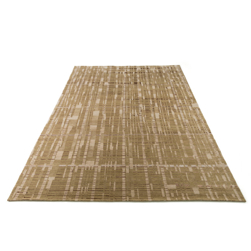 Tapis ambre / brun noué à la main à motif abstrait Hermitage, Rectangle 10 pi x 13 pi 6 po