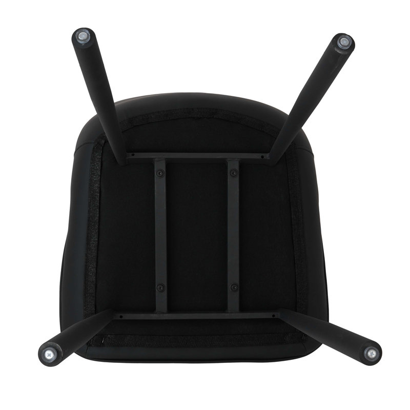 Ensemble de 2 chaises de salle à manger modernes et minimalistes en similicuir noir, pieds en fer, chaises de dossier rembourrées de style nordique pour la cuisine et le salon